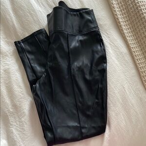Seamed Black Faux Leather Pants